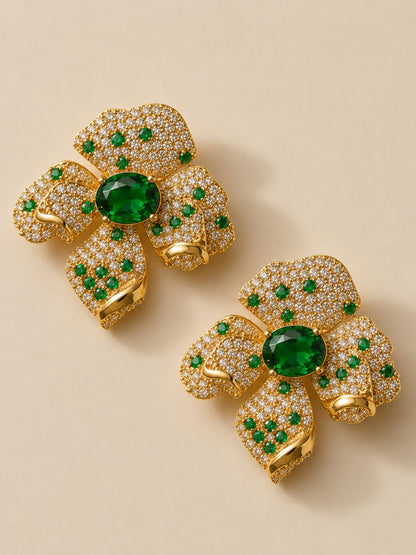 Boccio Emerald Pavé Flower Necklace & Earring Set, 18K Gold-Plated