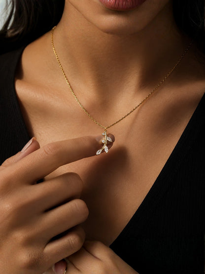 18K Gold Tiny Leaf CZ Pendant Necklace for Women | Anti Tarnish