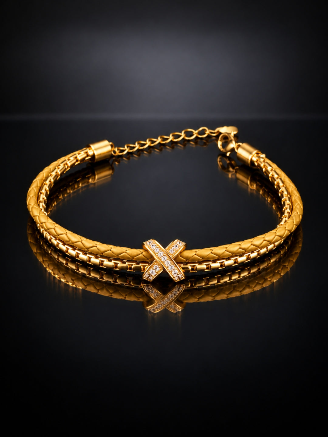 Gold Braided Double line Knot Band Cuff-18KT Gold Plated