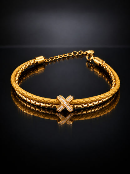 Gold Braided Double line Knot Band Cuff-18KT Gold Plated