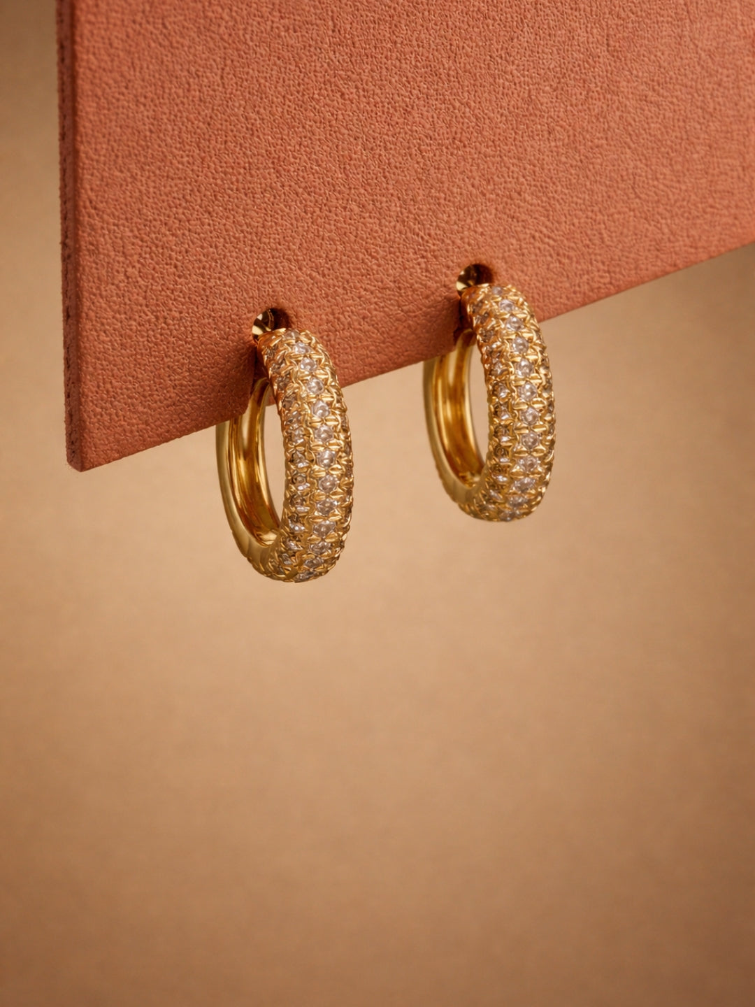 Nano Pavé Curve Hoop Earrings – 18K Rose Gold CZ Huggie Hoops