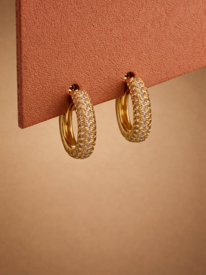 Nano Pavé Curve Hoop Earrings – 18K Rose Gold CZ Huggie Hoops