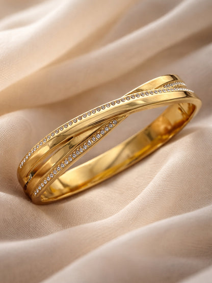 18K Gold Plated CZ Cross Bangle Bracelet | Anti Tarnish Steel