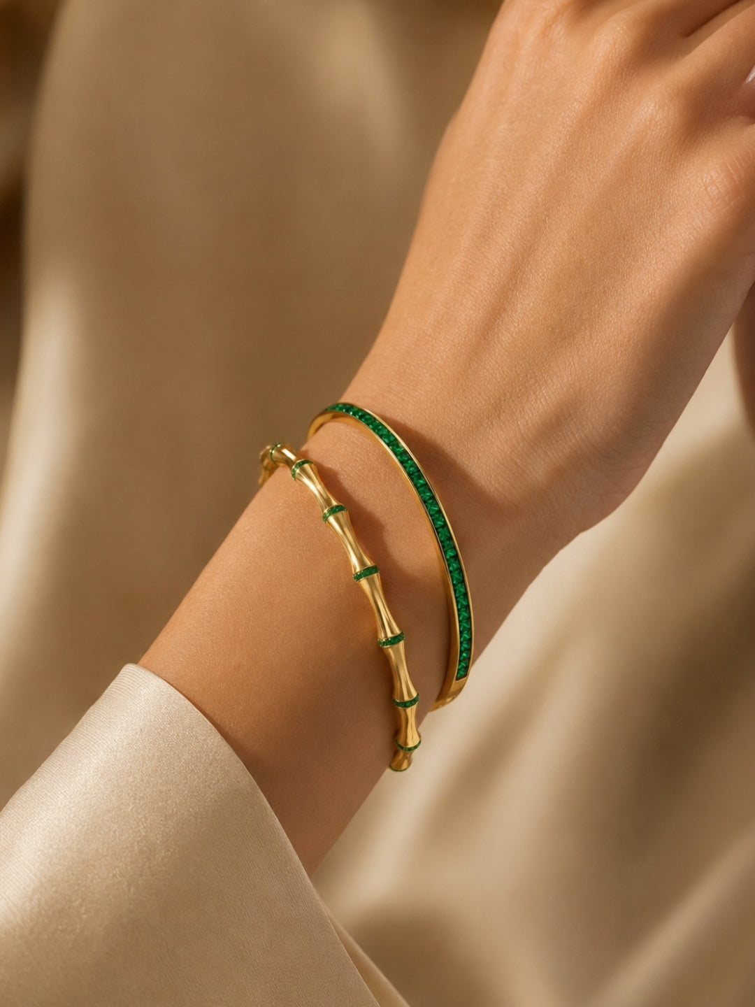 Emerald Bamboo Bracelet Stack