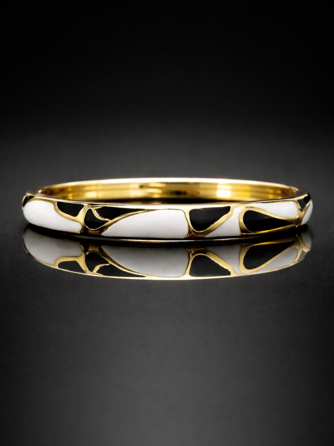 White & Black Enamel CZ Gold Plated Designer Bangle for Women