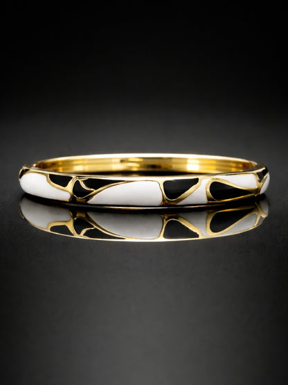 White & Black Enamel CZ Gold Plated Designer Bangle for Women
