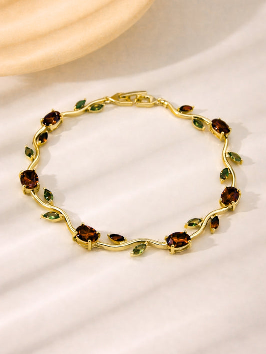 Brown & Green Tulip CZ Gold Bracelet – Anti Tarnish Stainless Steel