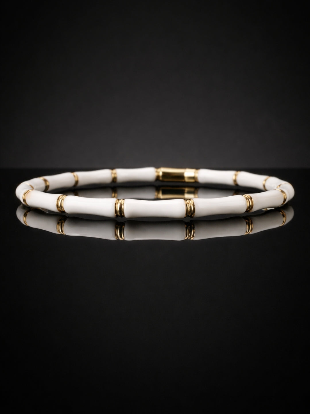 White Enamel Bamboo Gold Cuff Bracelet – Anti Tarnish, CZ Stone