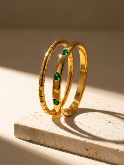Coil Bangle & Green Heart Cuff Bracelet Combo, 18K Gold-Plated