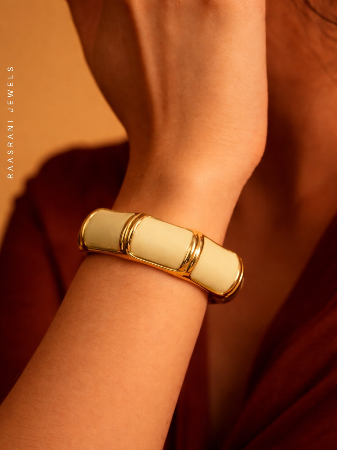 Camel Hexagon Enamel Bracelet | 18K Gold Anti-Tarnish Bangle