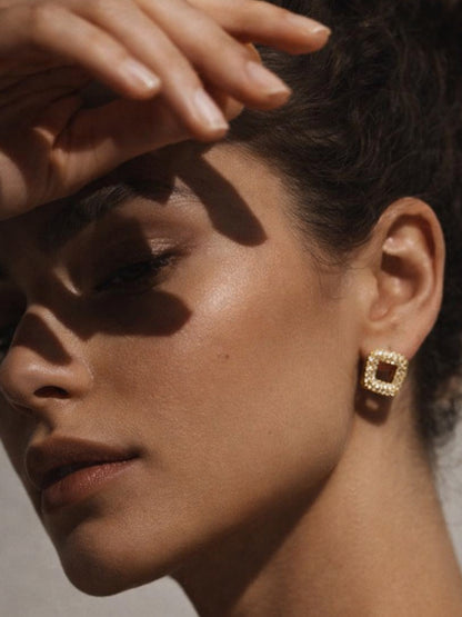 Quad Curve CZ Stud Earrings – 18K Gold Plated Anti Tarnish