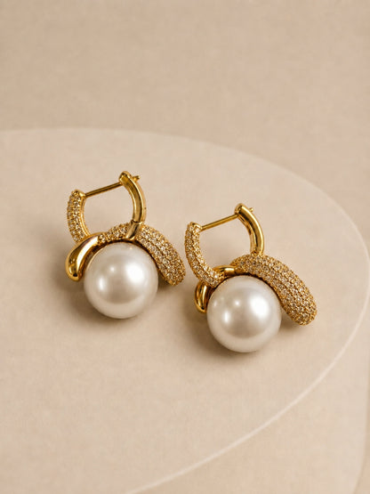 Infinity Knot Pearl Hoop Earrings, 18K Gold-Plated - Offwhite