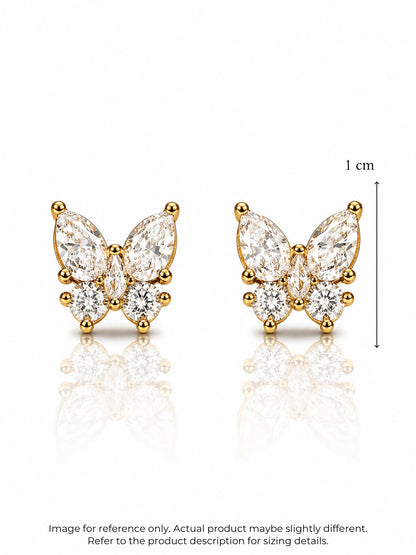 Butterfly CZ Stud Earrings in 18K Gold | Anti Tarnish Stainless Steel
