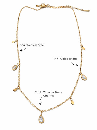 Teardrop CZ Charms Gold Chain Neckpiece – Anti Tarnish
