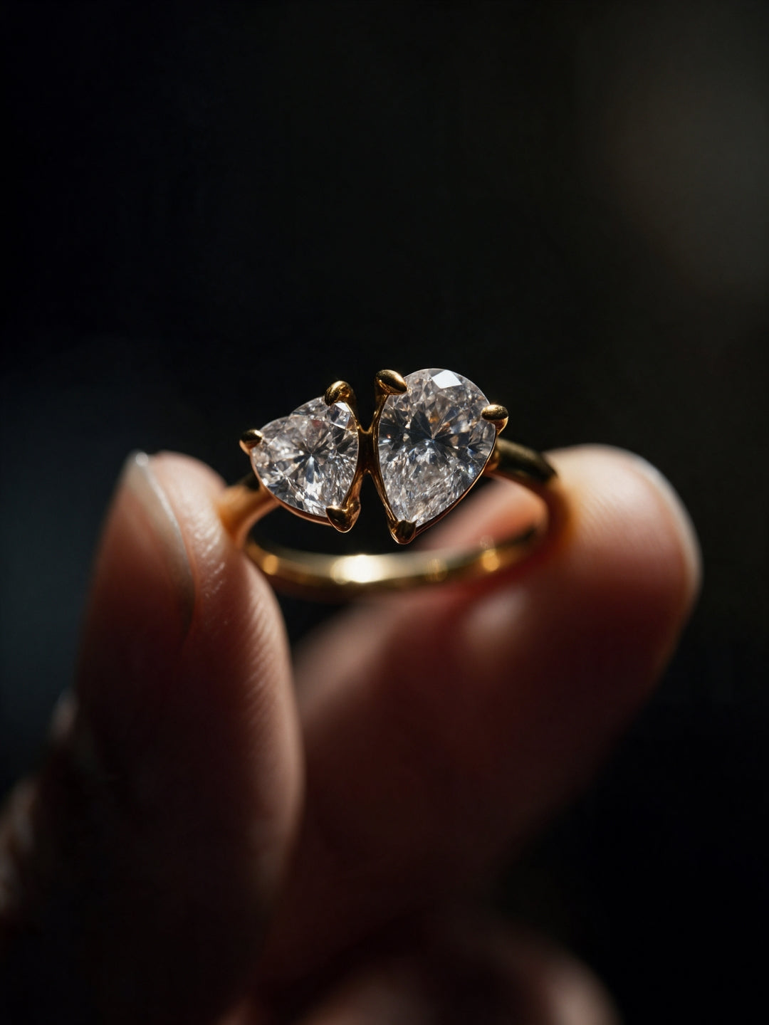 Heart & Pear Solitaire Ring - 18kt Gold Plating