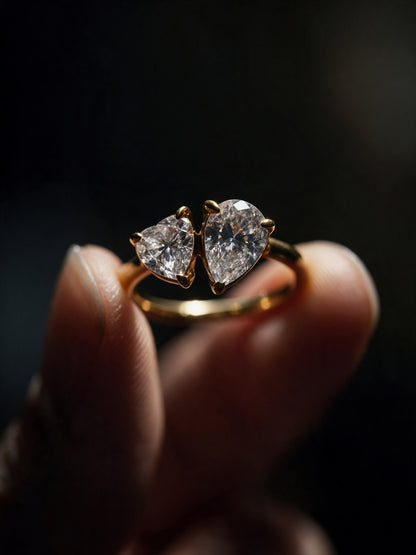Heart & Pear Solitaire Ring - 18kt Gold Plating