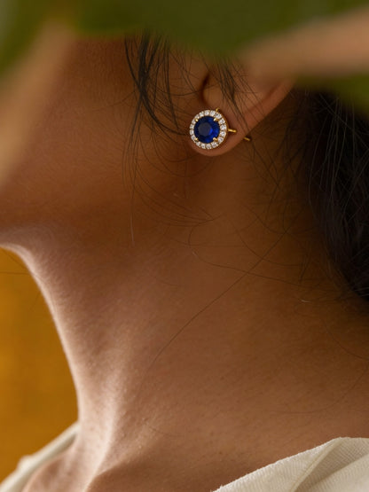 Blue CZ Stud Earrings – 18K Gold Plated Minimal Everyday Studs