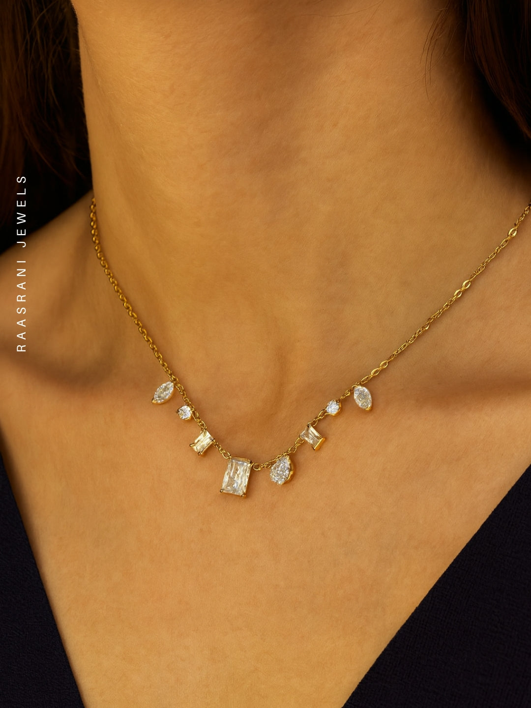 Brand Inspired Multi-Shaped AD Stone Neckpiece | 18k Gold Plated