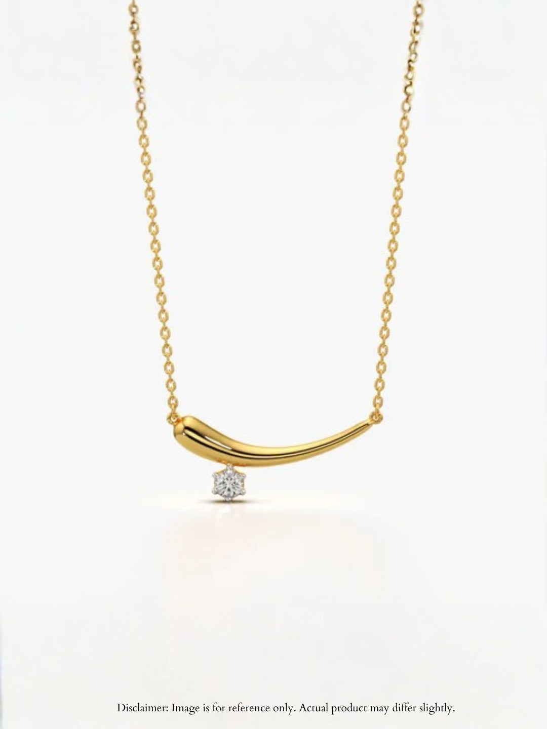 Solitaire Curve Gold Pendant Necklace with CZ Diamond Charm
