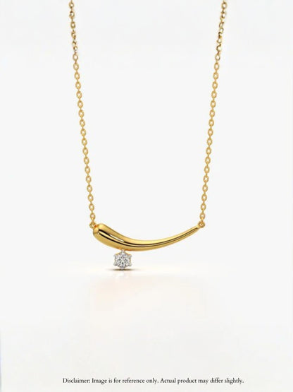 Solitaire Curve Gold Pendant Necklace with CZ Diamond Charm