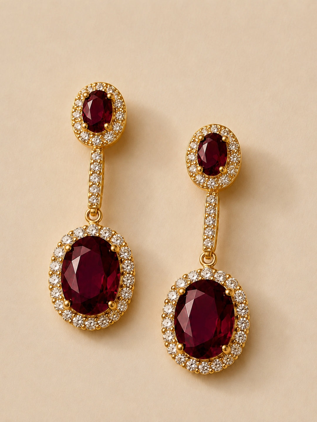 Melagrana Maroon Halo Necklace & Earring Set, 18K Gold-Plated