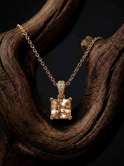 Champagne Square-Cut Pendant Necklace & Huggie Earring Set