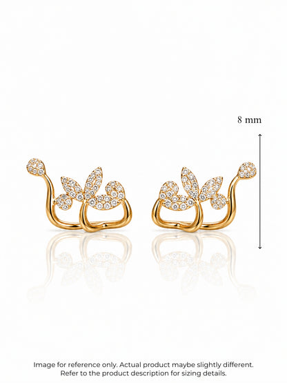 Rose Gold Leaf Hugging Stud Earrings with CZ | Anti Tarnish