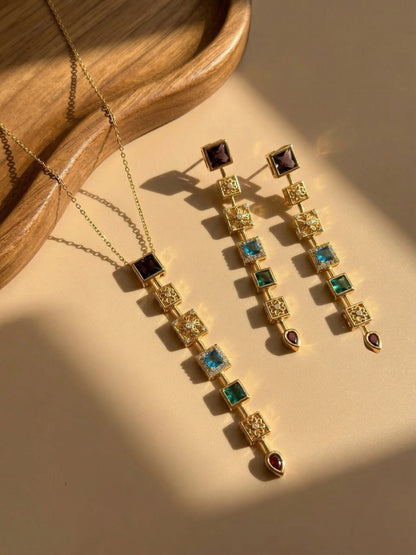 Gothic Pastel Statement Necklace & Earrings Set – 18K Gold Plated