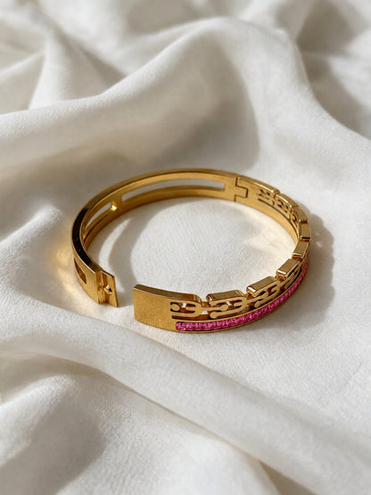 Pink CZ Double Gold Plated Cuff Bracelet
