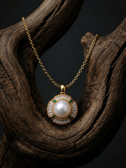 Girandola Pearl Baguette Necklace & Earring Set, 18K Gold-Plated