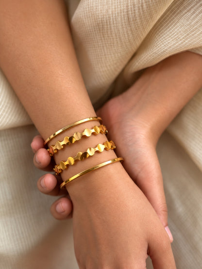 18K Gold Plated Disc Link Stacking Bangles Set | Stainless Steel