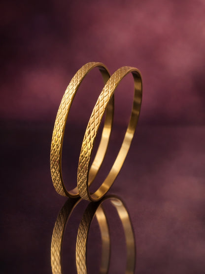 Barfi Textured Gold Bangles – 18K Gold Plated Stackable Pair