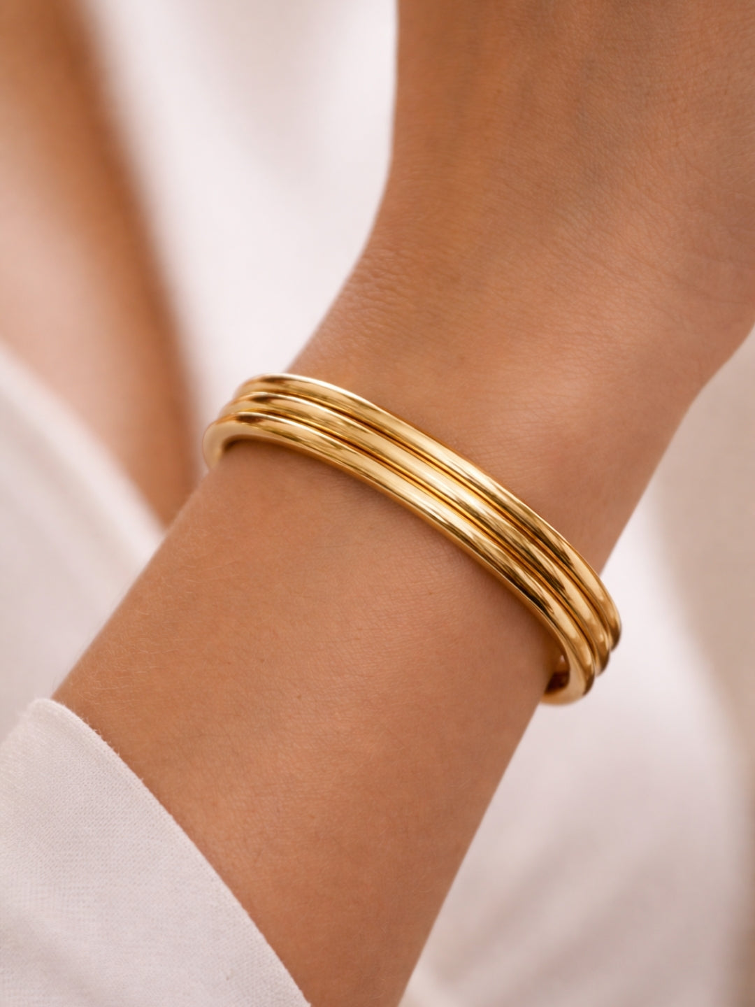 Triple Line Plain Gold Cuff Bracelet | Everyday Stackable Bangle
