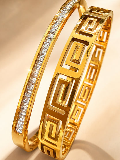 Row-Set Shine & Greek Key Cut-Out Bangle Duo