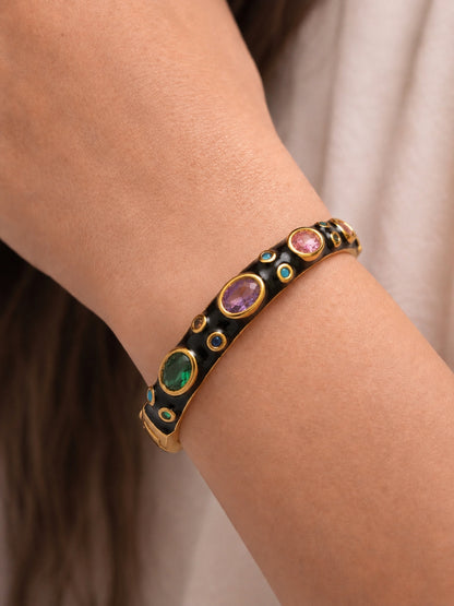 Nocturne Gemstone Bangle, 18K Gold-Plated