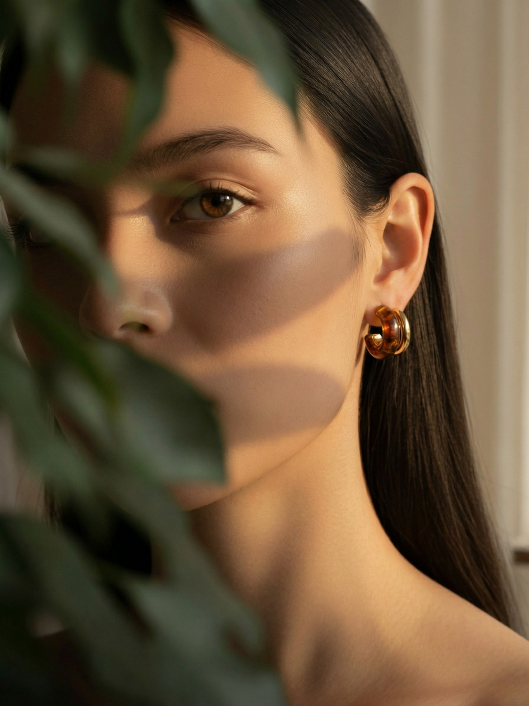 Brown Resin Gold Stud Earrings | Anti-Tarnish Everyday Studs