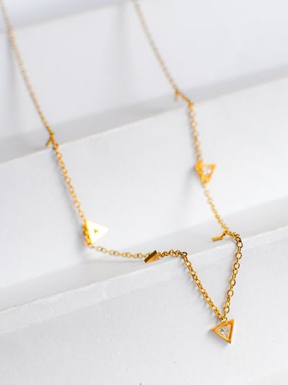 Triangle Bead Chain Necklace – 18K Gold, Cubic Zirconia