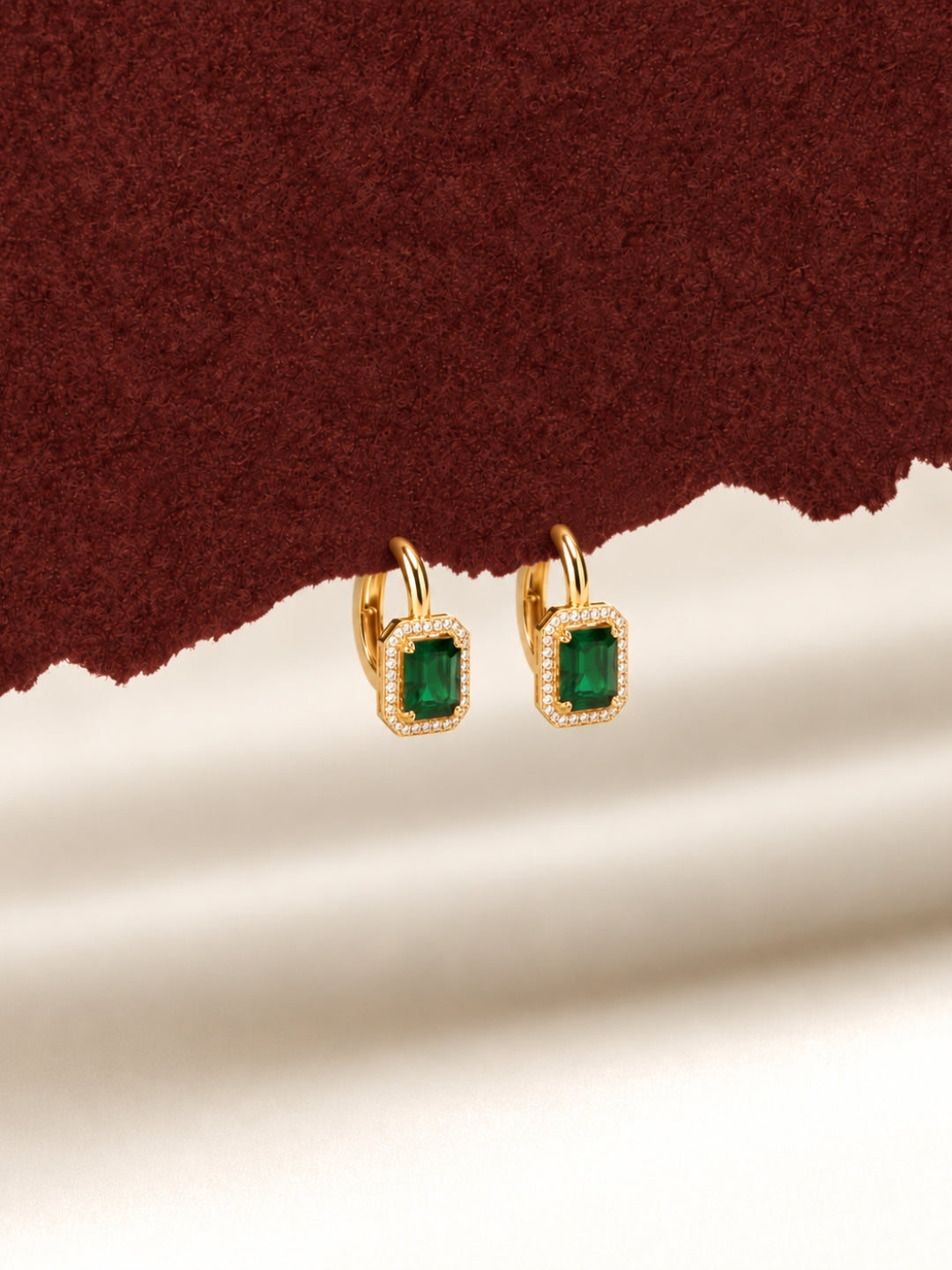 Green Princess Cut CZ Hoop Earrings in 18K Rose Gold Plated Steel