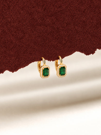 Green Princess Cut CZ Hoop Earrings in 18K Rose Gold Plated Steel