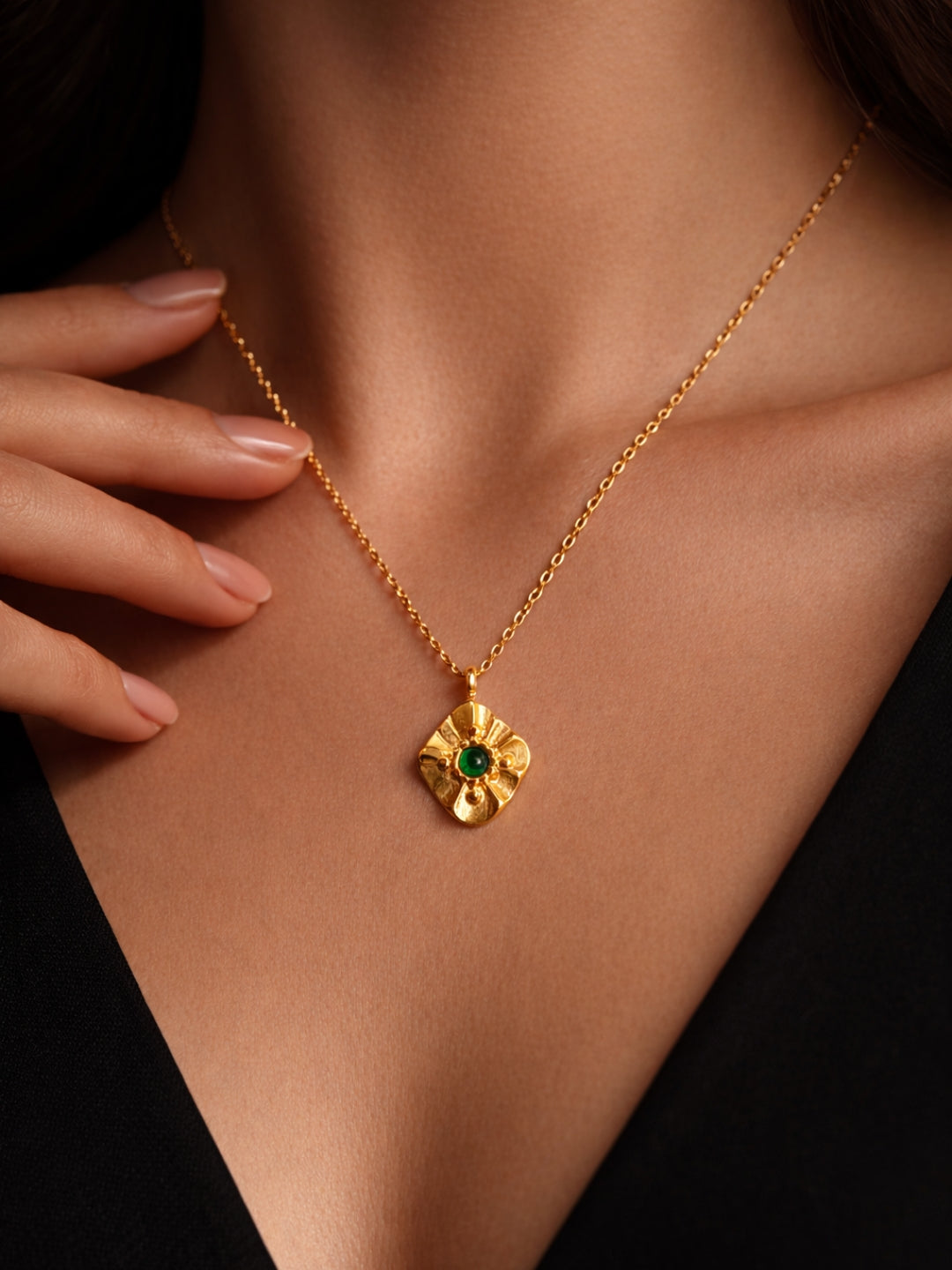 Emerald Glow Gold Chain | 18K Gold Plated Green Stone Necklace