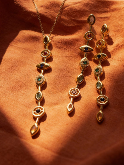 Evil Eye Pastel Shades Necklace & Earrings Set – 18K Gold Plated