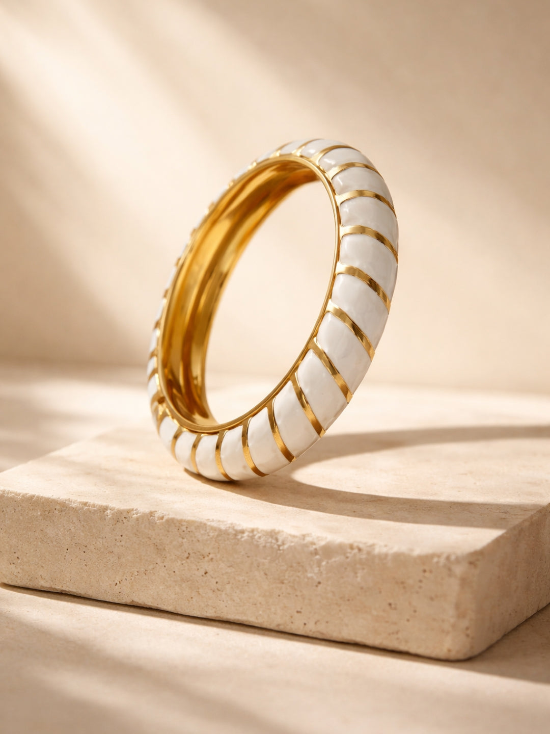 Ivory Diagonal Enamel Gold Bracelet | Anti-Tarnish Everyday Bangle