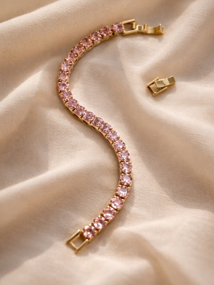 18K Gold Pink CZ Tennis Bracelet – Anti Tarnish & Waterproof