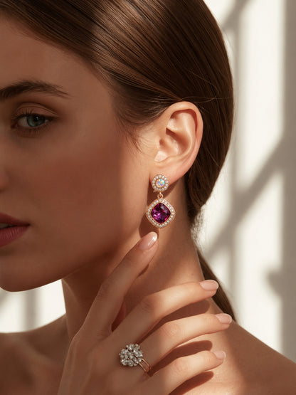 Orchid Halo Drop Earrings, 18K Rose Gold-Plated