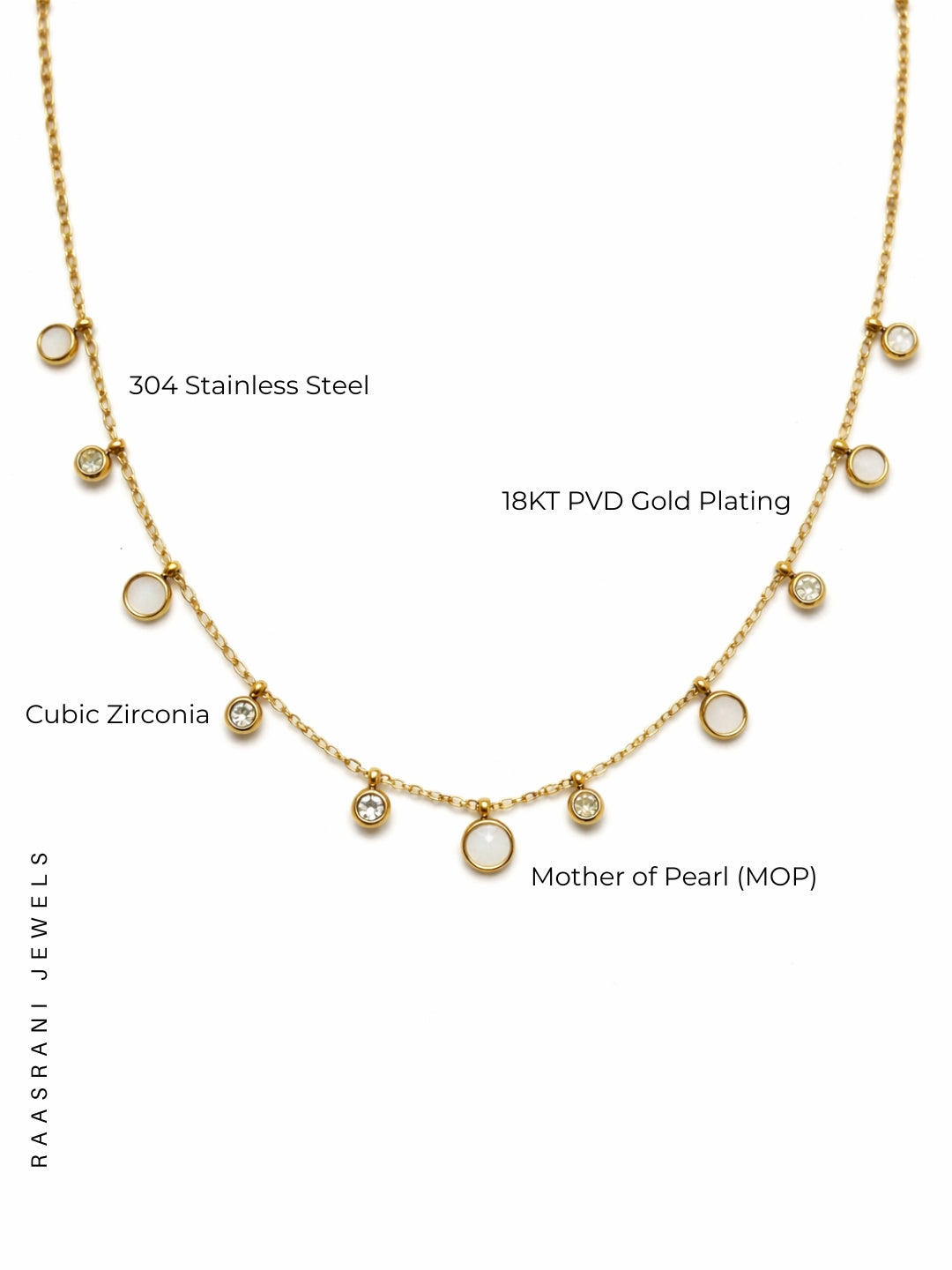 MOP & CZ Charms Gold Chain Necklace | Anti-Tarnish, Water-Resistant