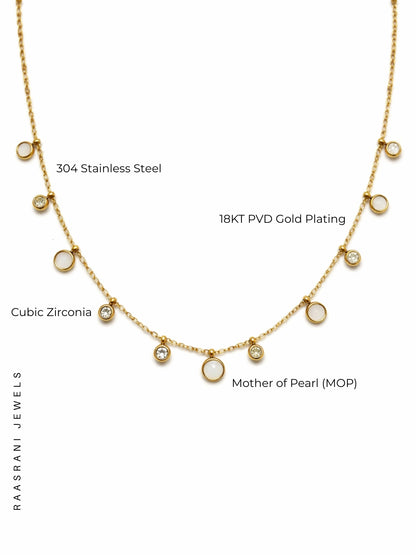 MOP & CZ Charms Gold Chain Necklace | Anti-Tarnish, Water-Resistant