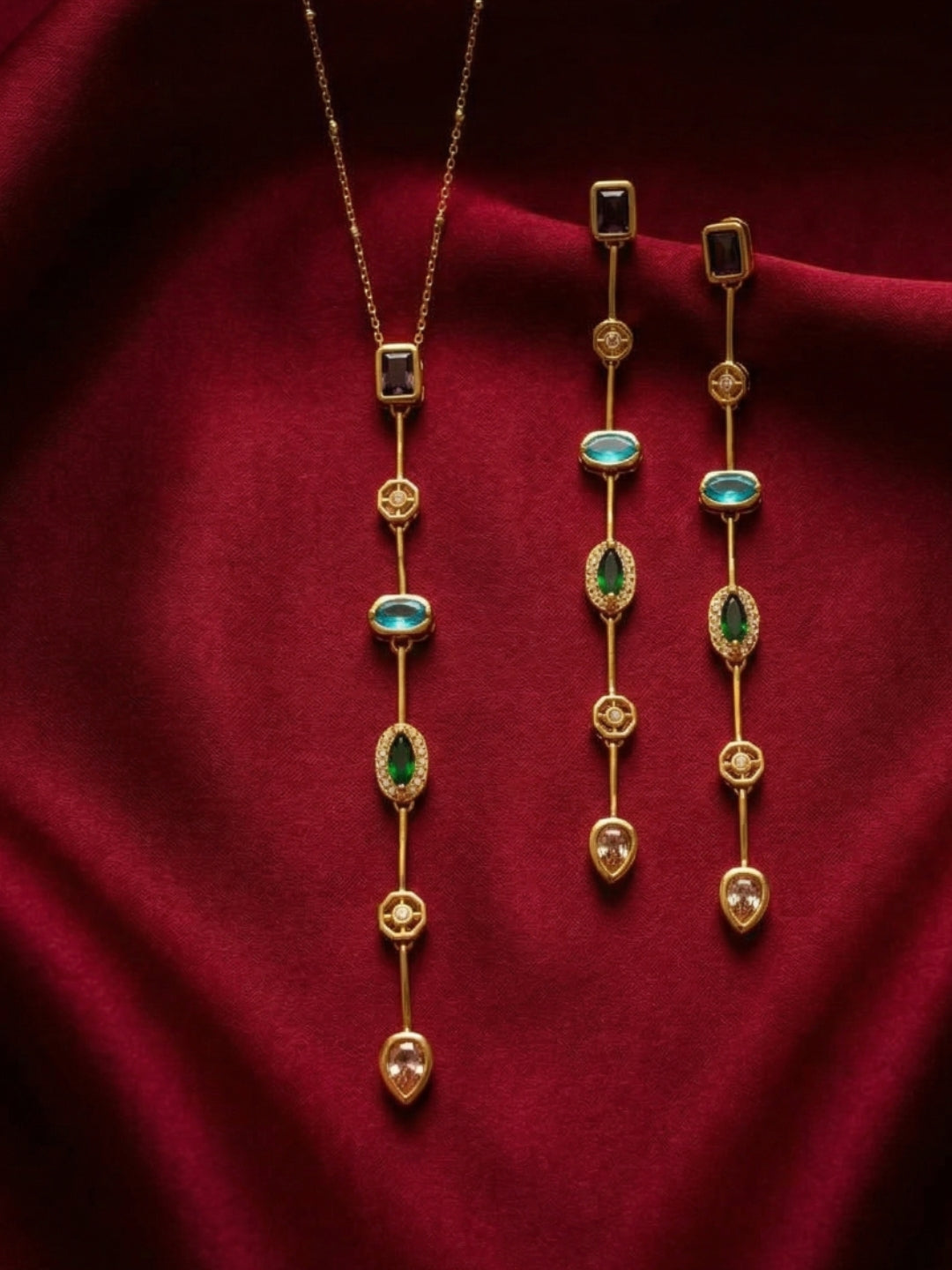 Multi Color Harmony Necklace & Earrings Set – 18K Gold Plated