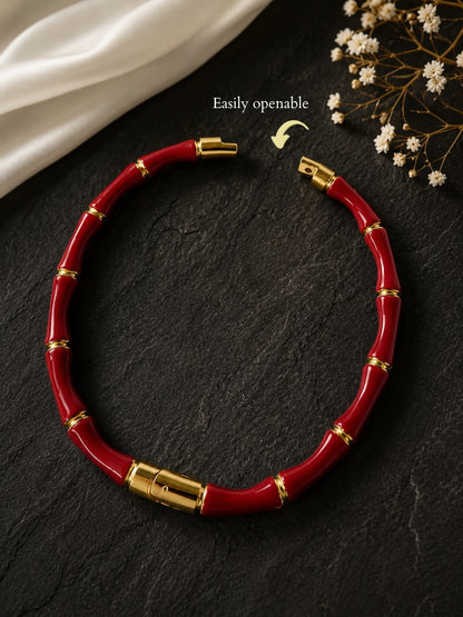 Scarlatto Bamboo Enamel Bangle, 18K Gold-Plated