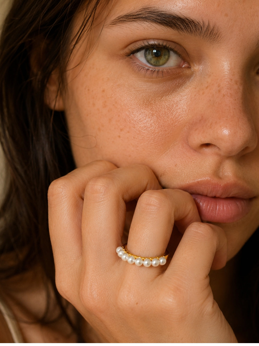 18K Gold Pearl Line CZ Ring – Anti Tarnish Stackable Ring