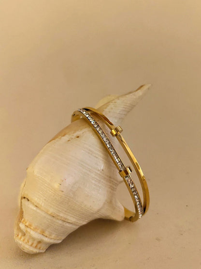 Double Line Studded Bracelet – 18K Gold Plated with Premium AD Stone